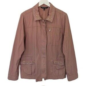 BACCINI Jacket Large Lightweight Cotton Pink Mauve Studded Cinched Waist Large